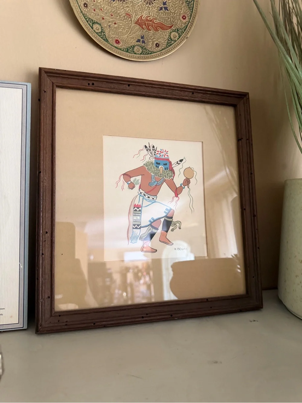VTG Harrison Begay Signed Mid Century Navajo Dancer Tewa Silk Screen Print Frame